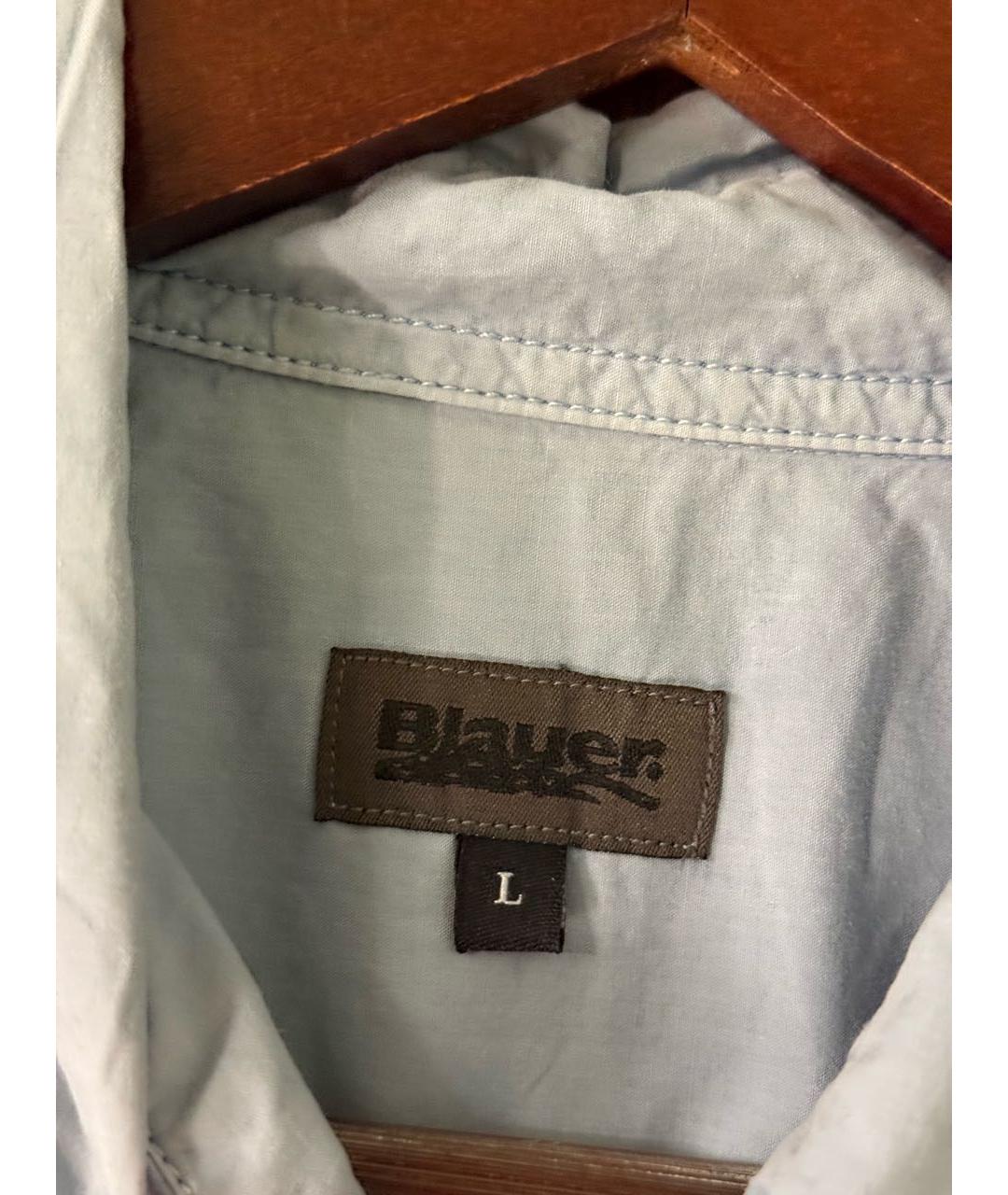 BLAUER Голубая хлопковая кэжуал рубашка, фото 3