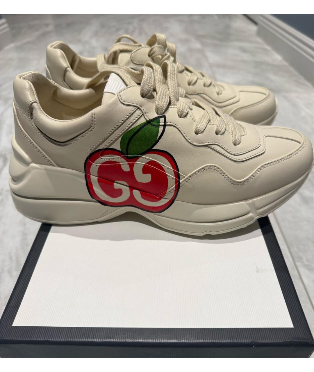 GUCCI Бежевые кожаные кроссовки, фото 8