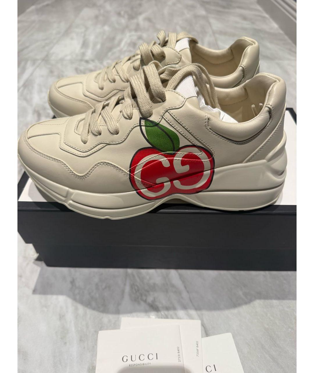 GUCCI Бежевые кожаные кроссовки, фото 6
