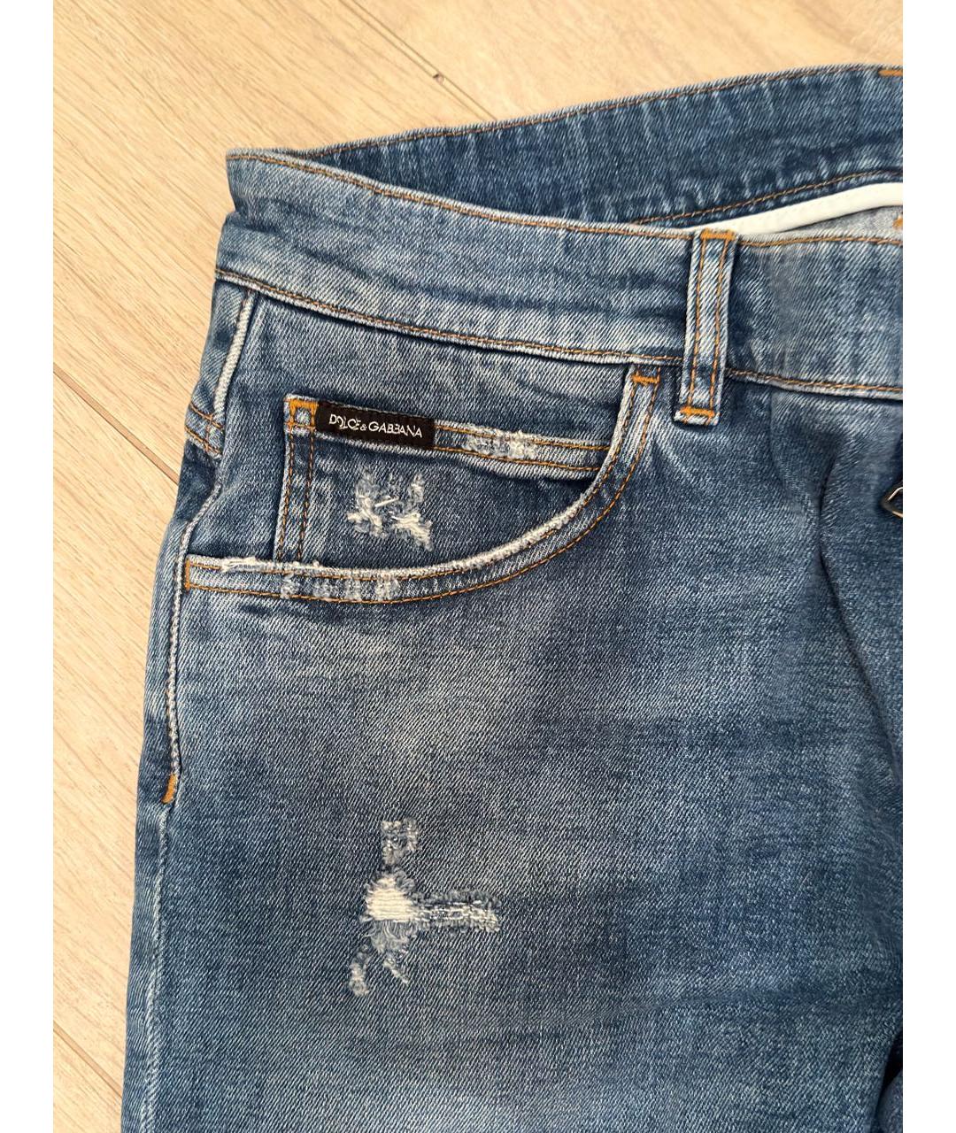 DOLCE&GABBANA Синие хлопко-эластановые прямые джинсы, фото 6