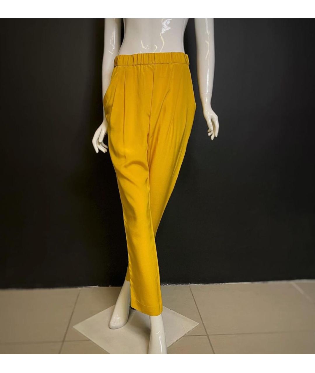 3.1 PHILLIP LIM Желтые шелковые брюки узкие, фото 5
