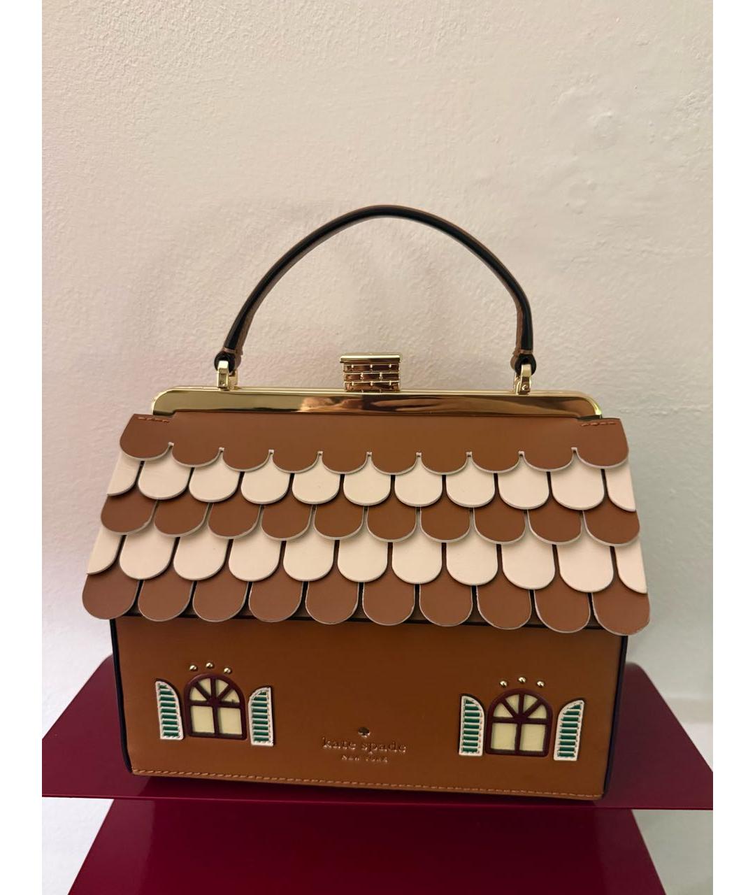 KATE SPADE Коричневая кожаная сумка с короткими ручками, фото 2