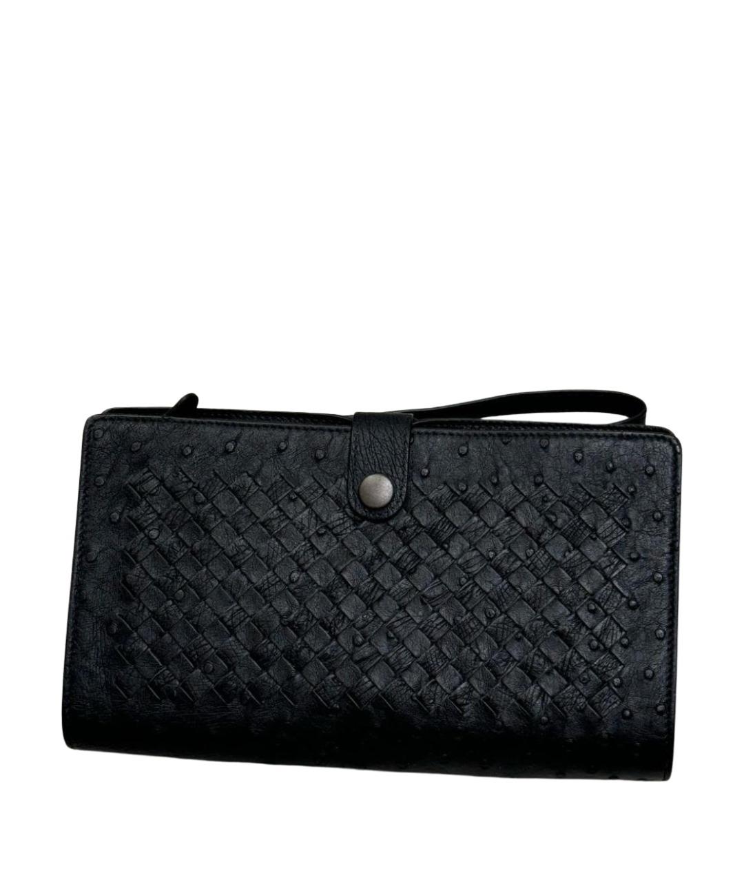 BOTTEGA VENETA Черный кошелек из кожи страуса, фото 1