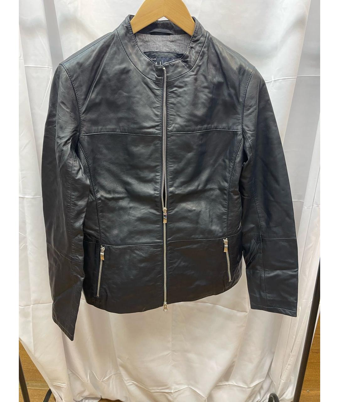ARMANI JEANS Темно-синяя кожаная куртка, фото 4