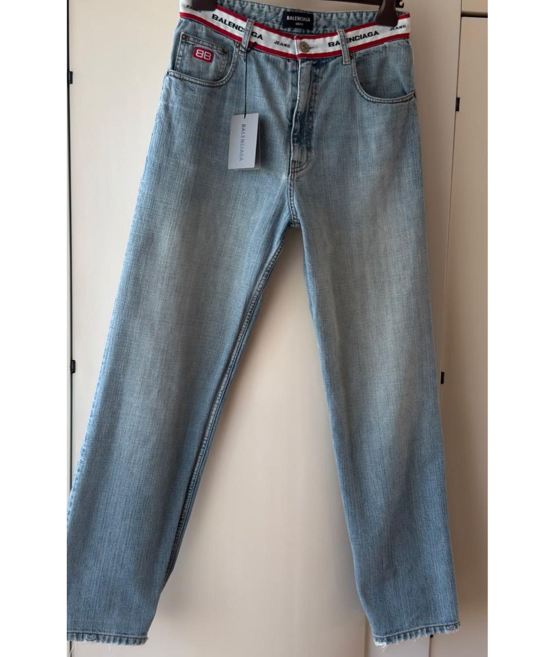 BALENCIAGA Голубые хлопковые прямые джинсы, фото 4
