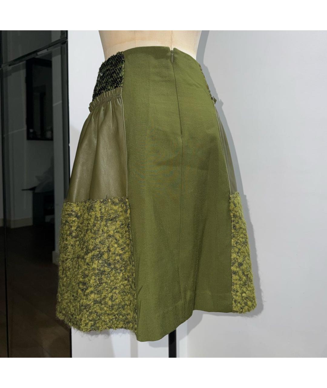 ALBERTA FERRETTI Хаки кожаная юбка миди, фото 3
