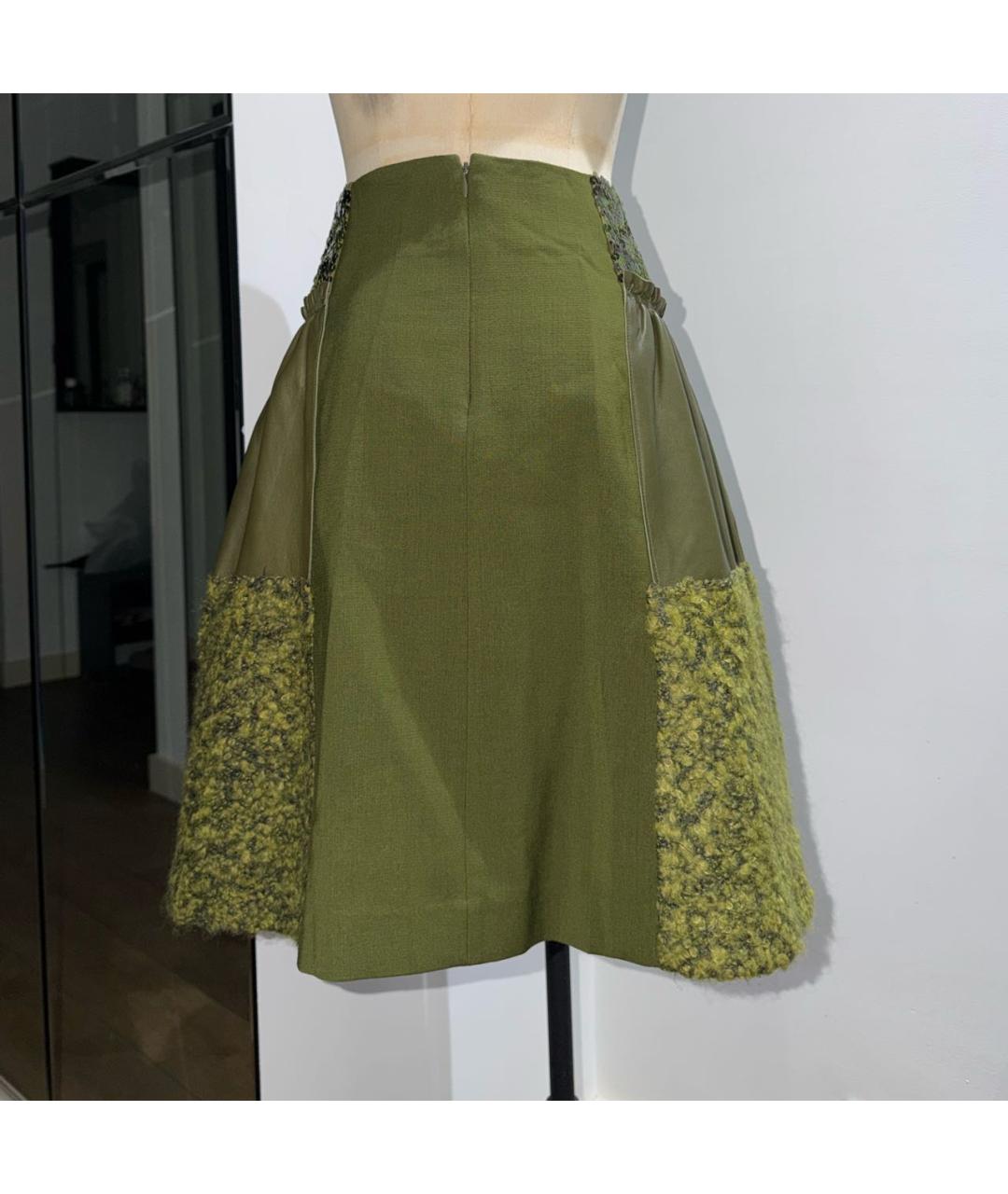 ALBERTA FERRETTI Хаки кожаная юбка миди, фото 2