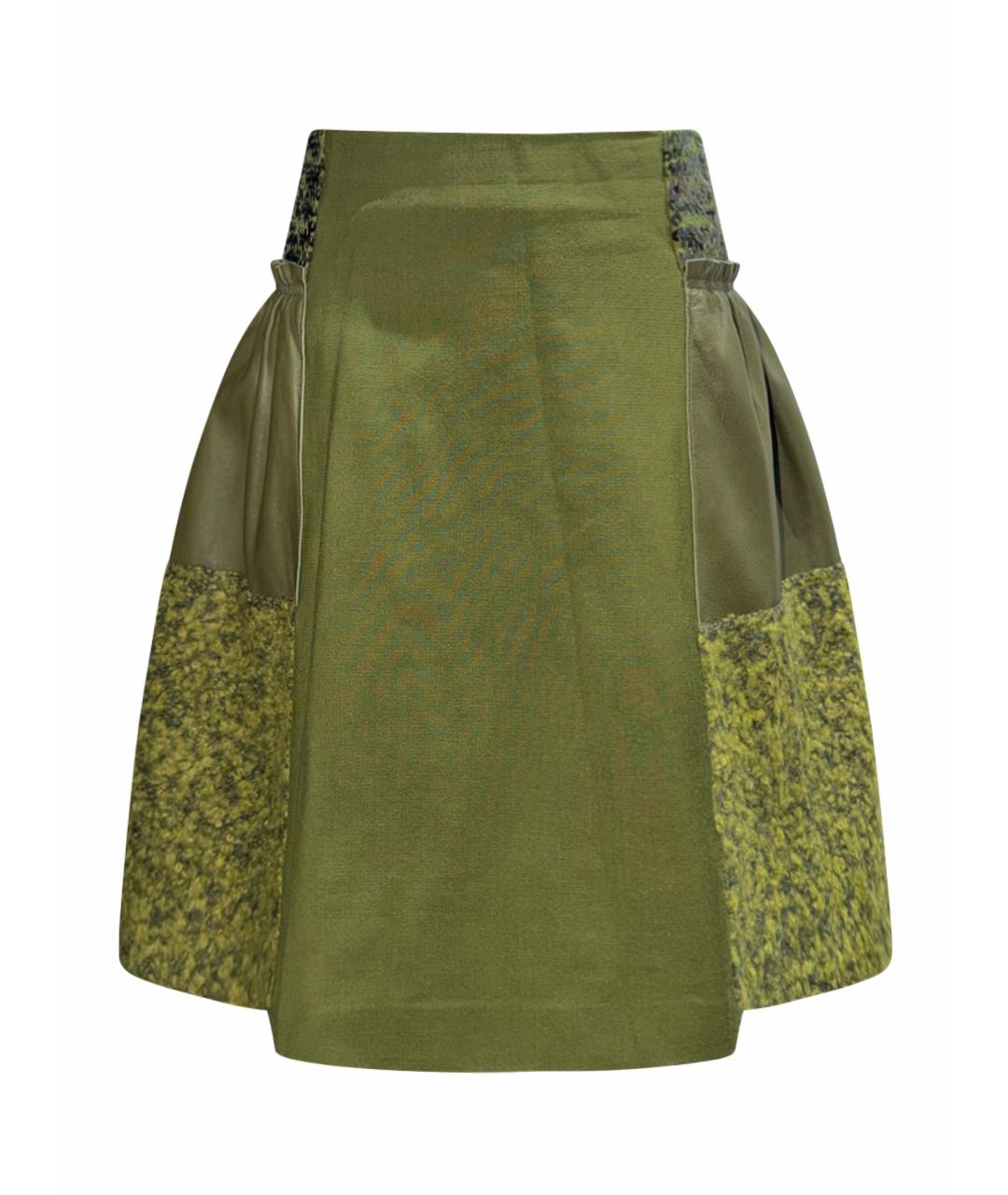 ALBERTA FERRETTI Хаки кожаная юбка миди, фото 1