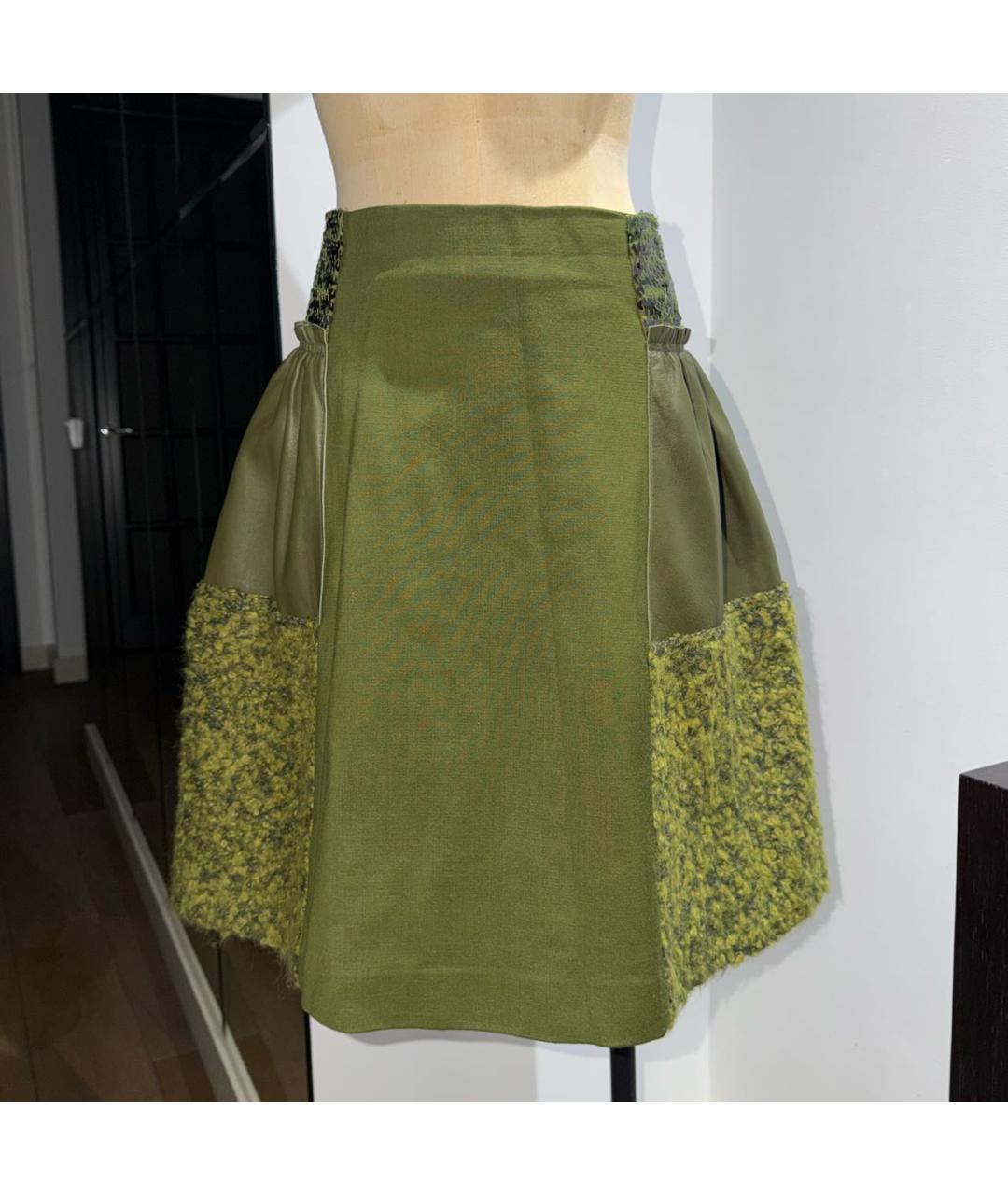 ALBERTA FERRETTI Хаки кожаная юбка миди, фото 9