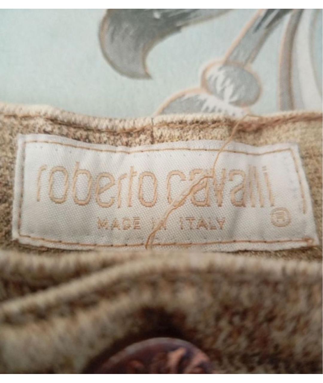 ROBERTO CAVALLI Бежевые хлопко-эластановые прямые джинсы, фото 4