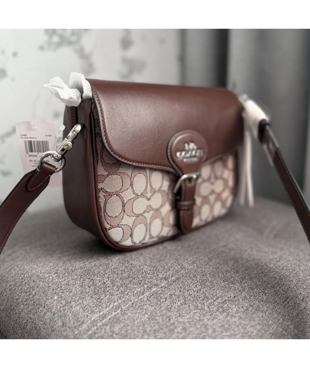 COACH Коричневая сумка через плечо из канвы, фото 5