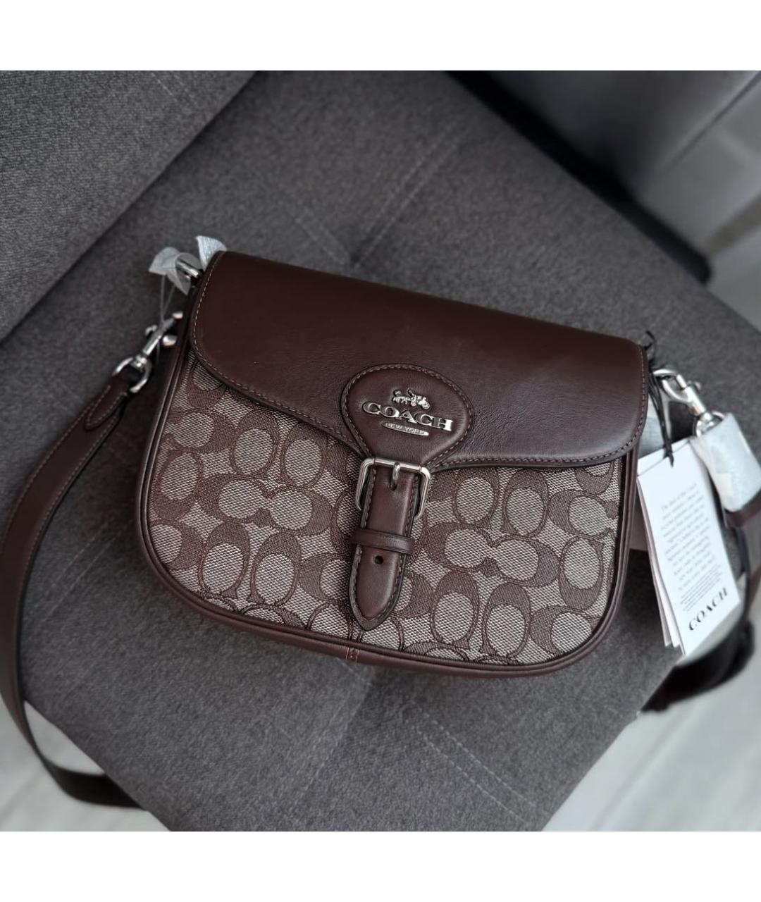 COACH Коричневая сумка через плечо из канвы, фото 4