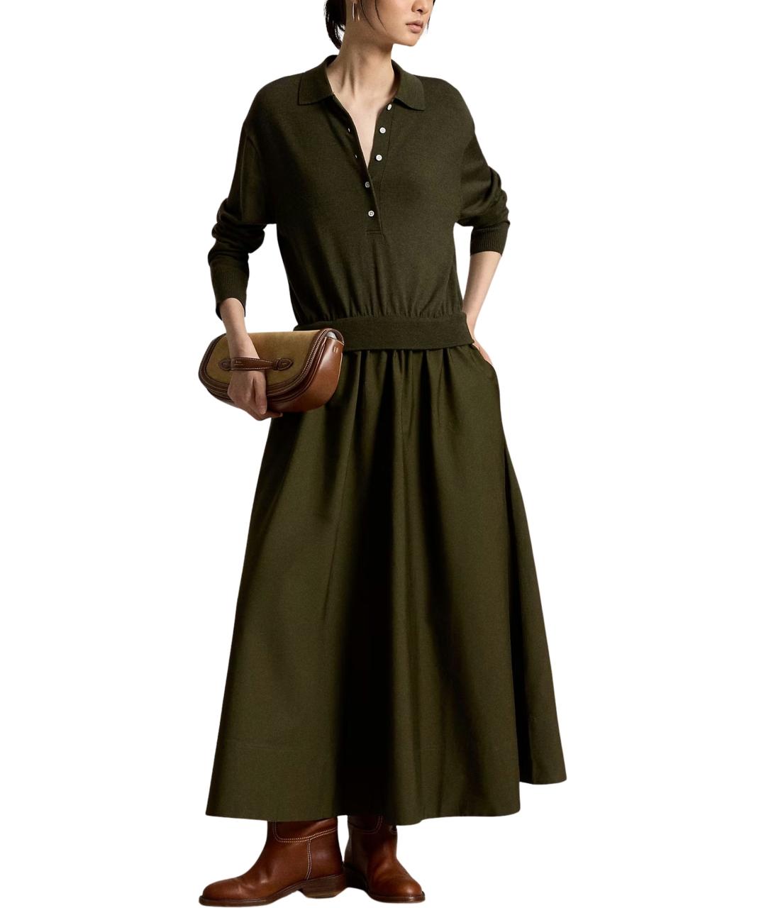 RALPH LAUREN Хаки хлопковое повседневное платье, фото 2