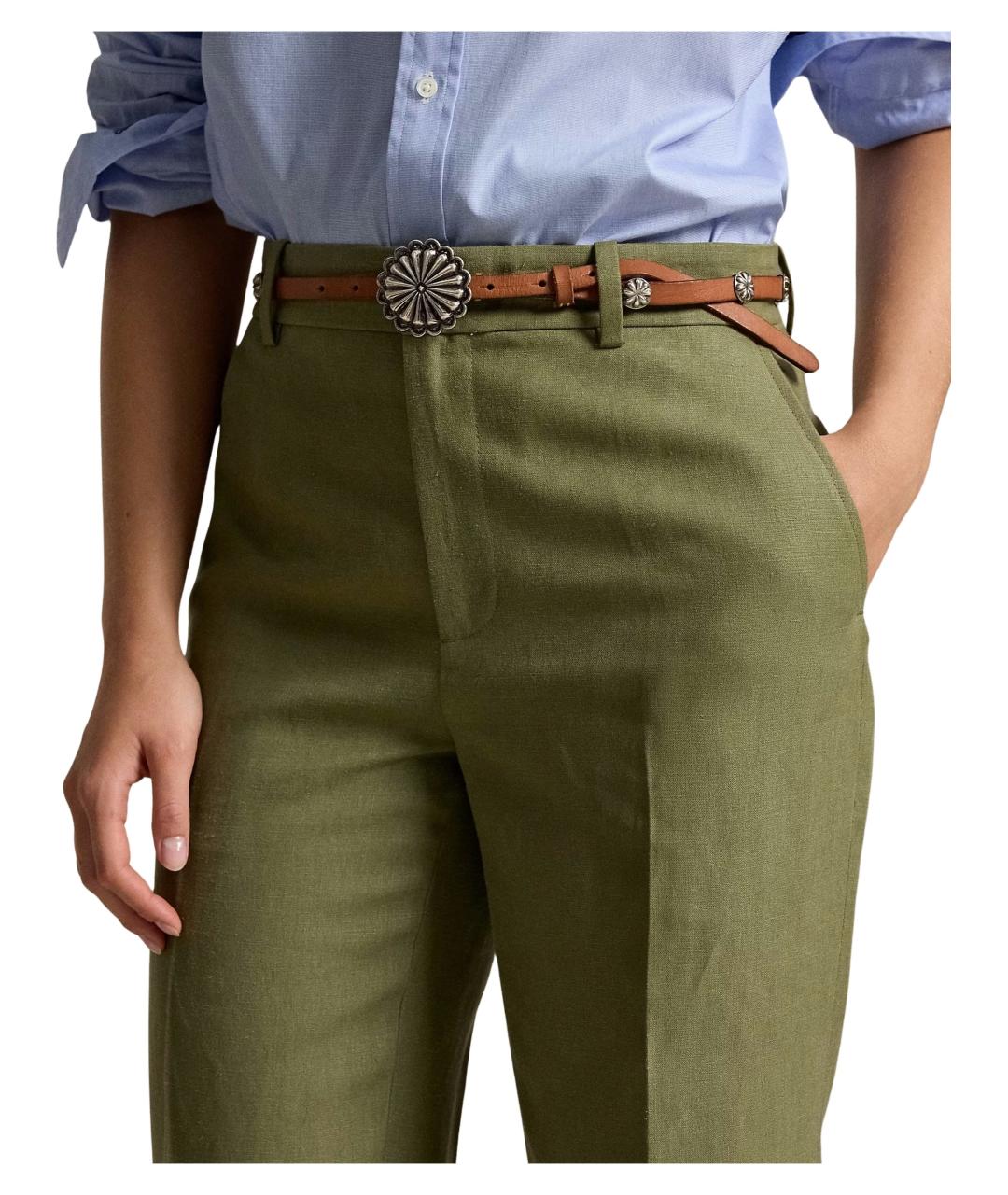 RALPH LAUREN Зеленые льняные прямые брюки, фото 4