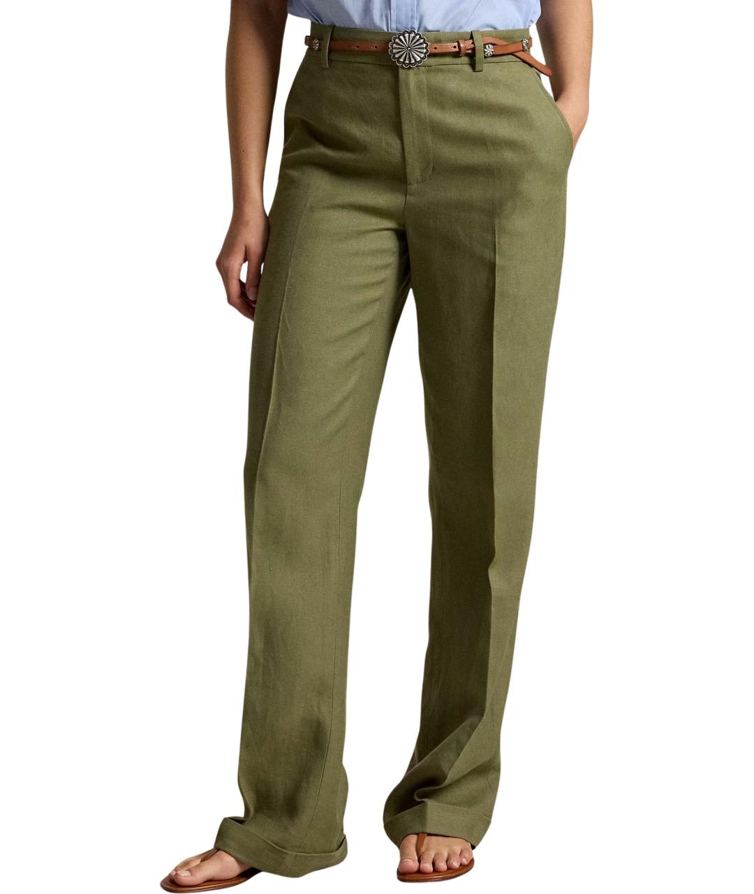 RALPH LAUREN Зеленые льняные прямые брюки, фото 2