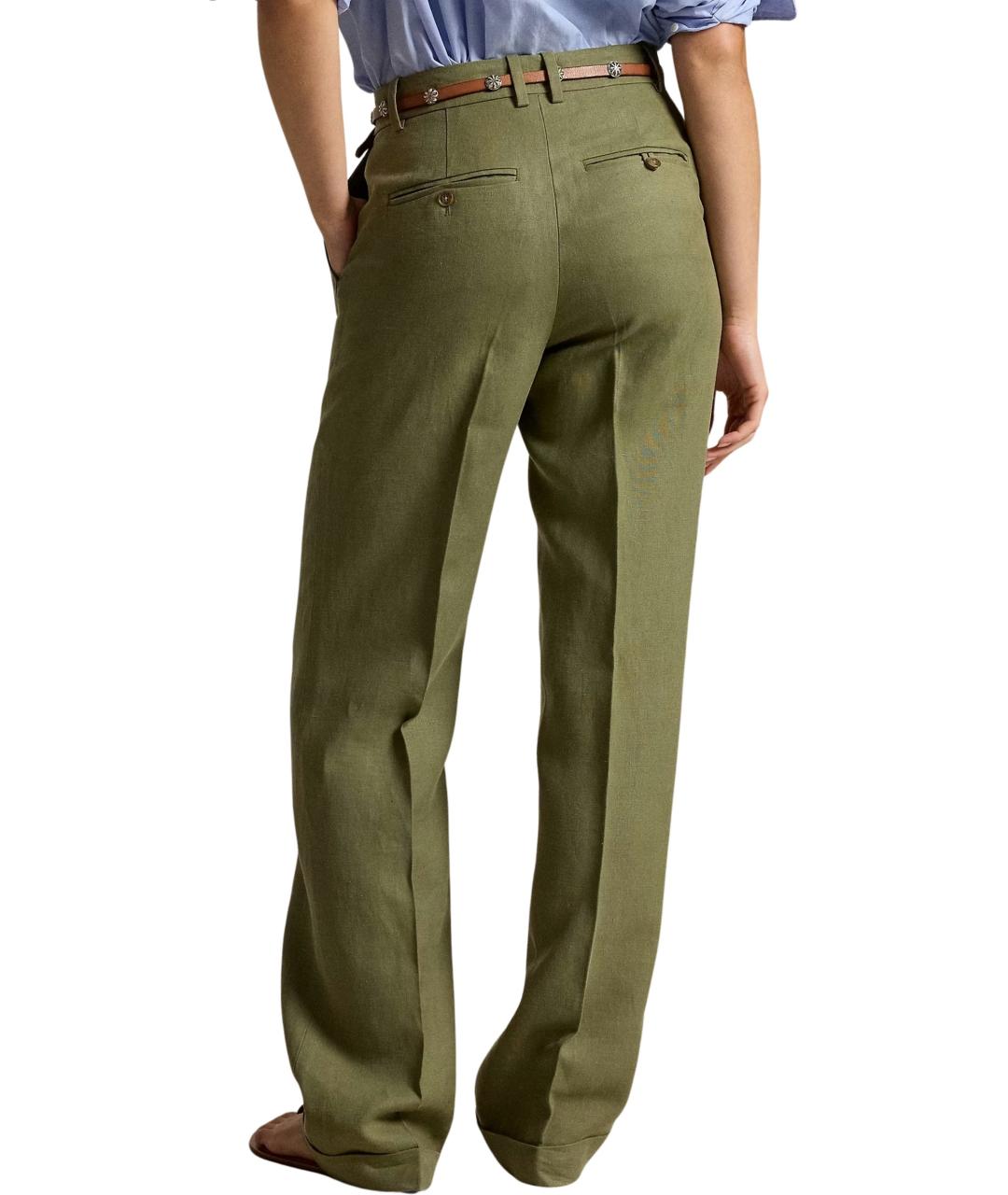RALPH LAUREN Зеленые льняные прямые брюки, фото 3