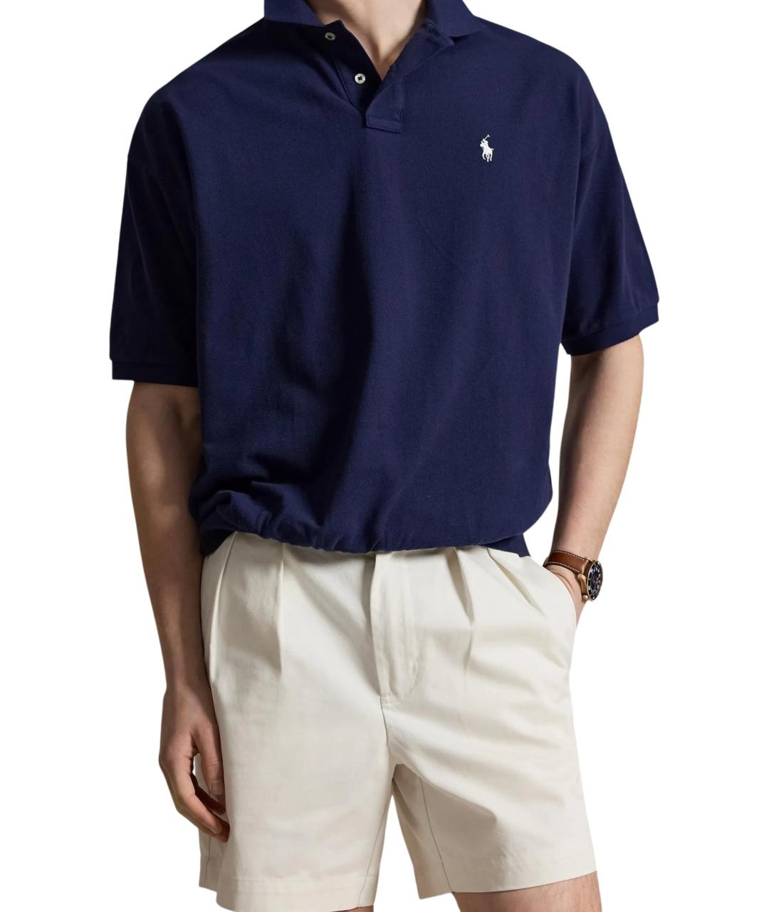 RALPH LAUREN Синее хлопковое поло с коротким рукавом, фото 2