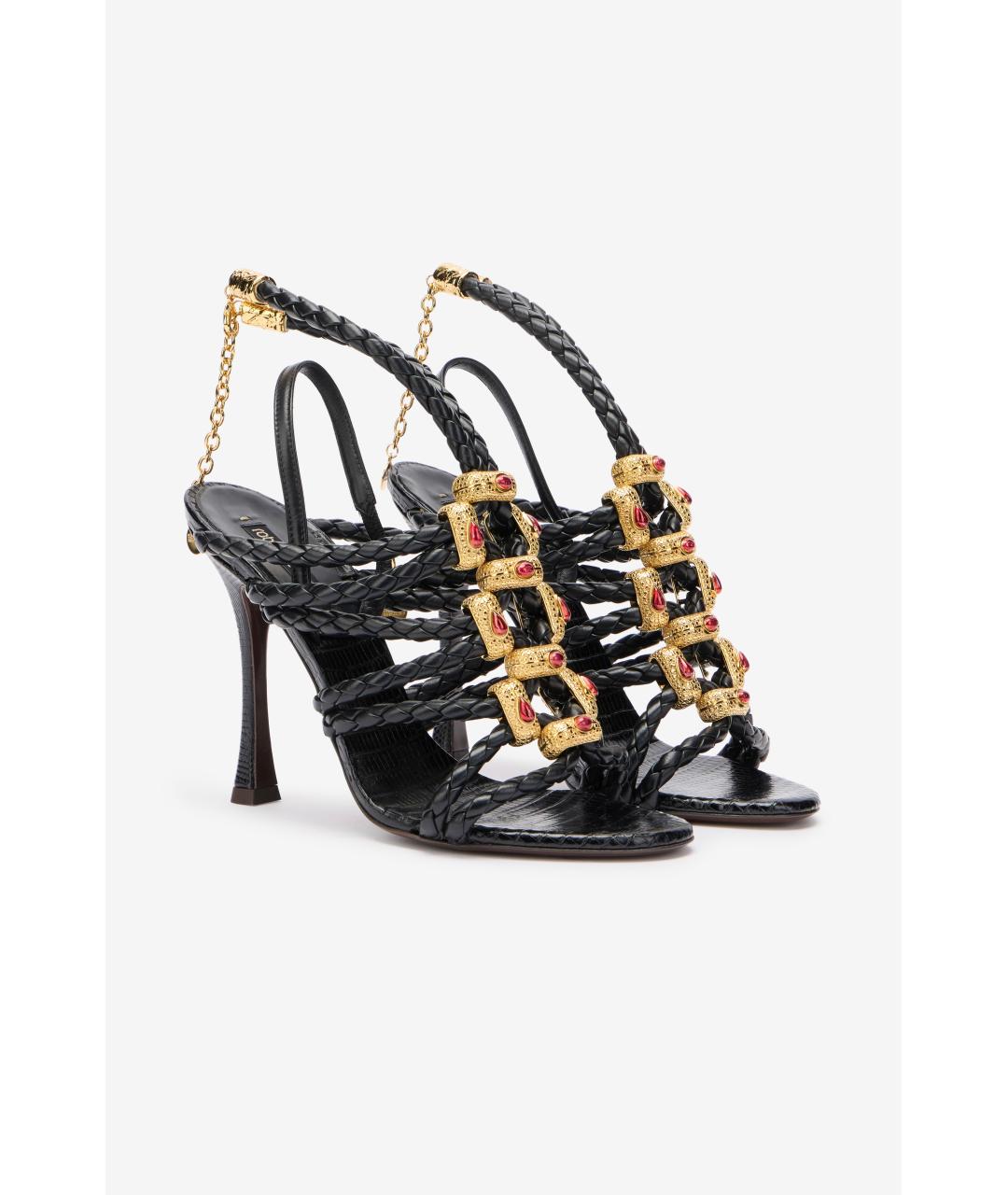 ROBERTO CAVALLI Черные кожаные босоножки, фото 2