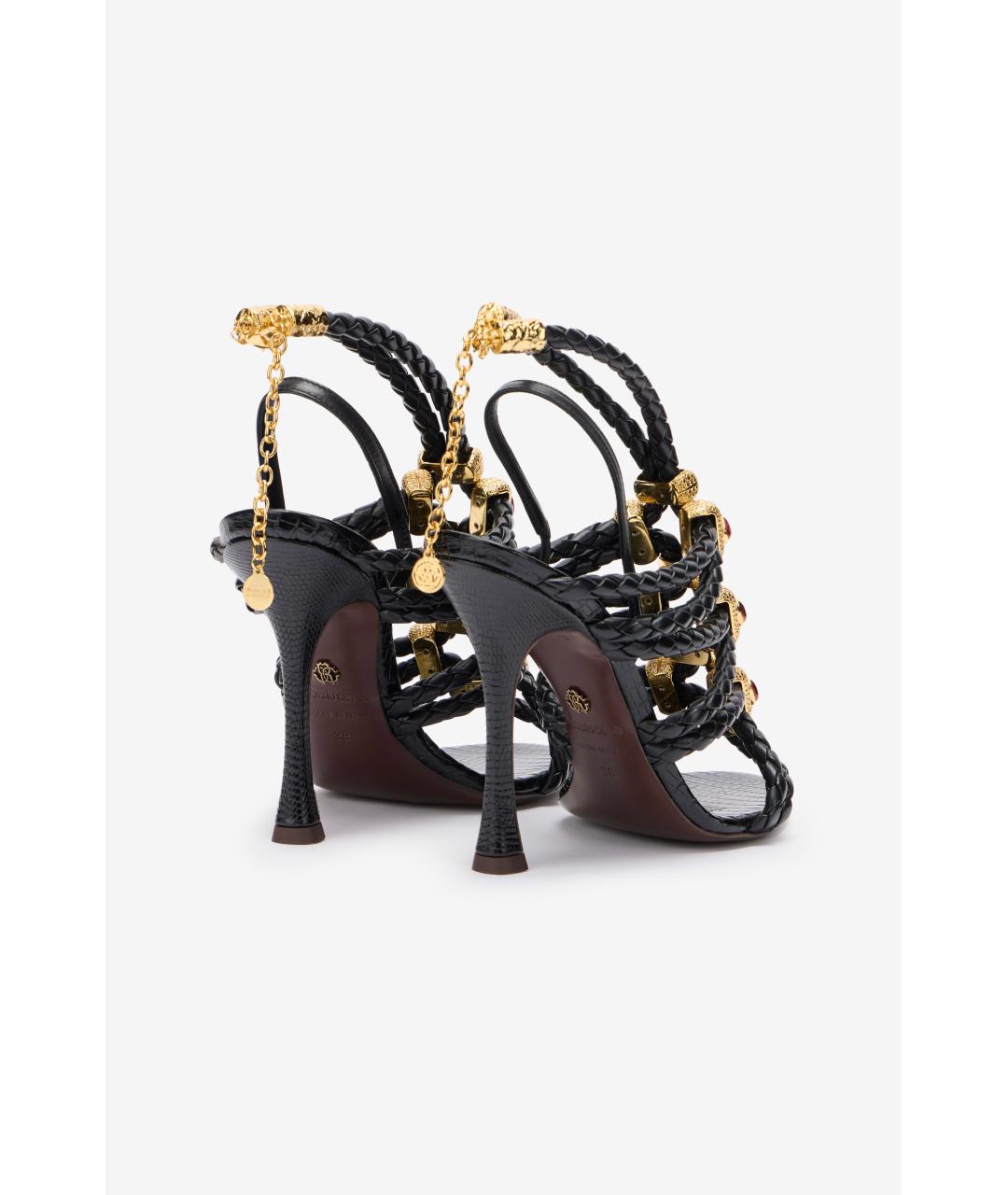 ROBERTO CAVALLI Черные кожаные босоножки, фото 5