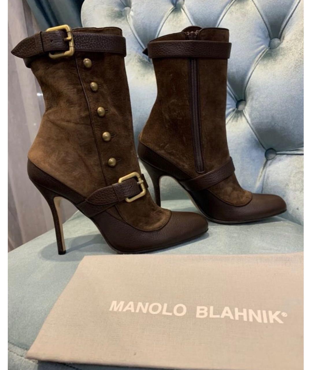MANOLO BLAHNIK Коричневые кожаные сапоги, фото 5