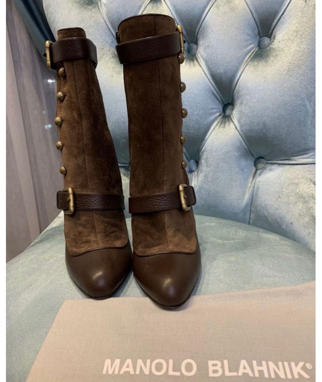 MANOLO BLAHNIK Коричневые кожаные сапоги, фото 3