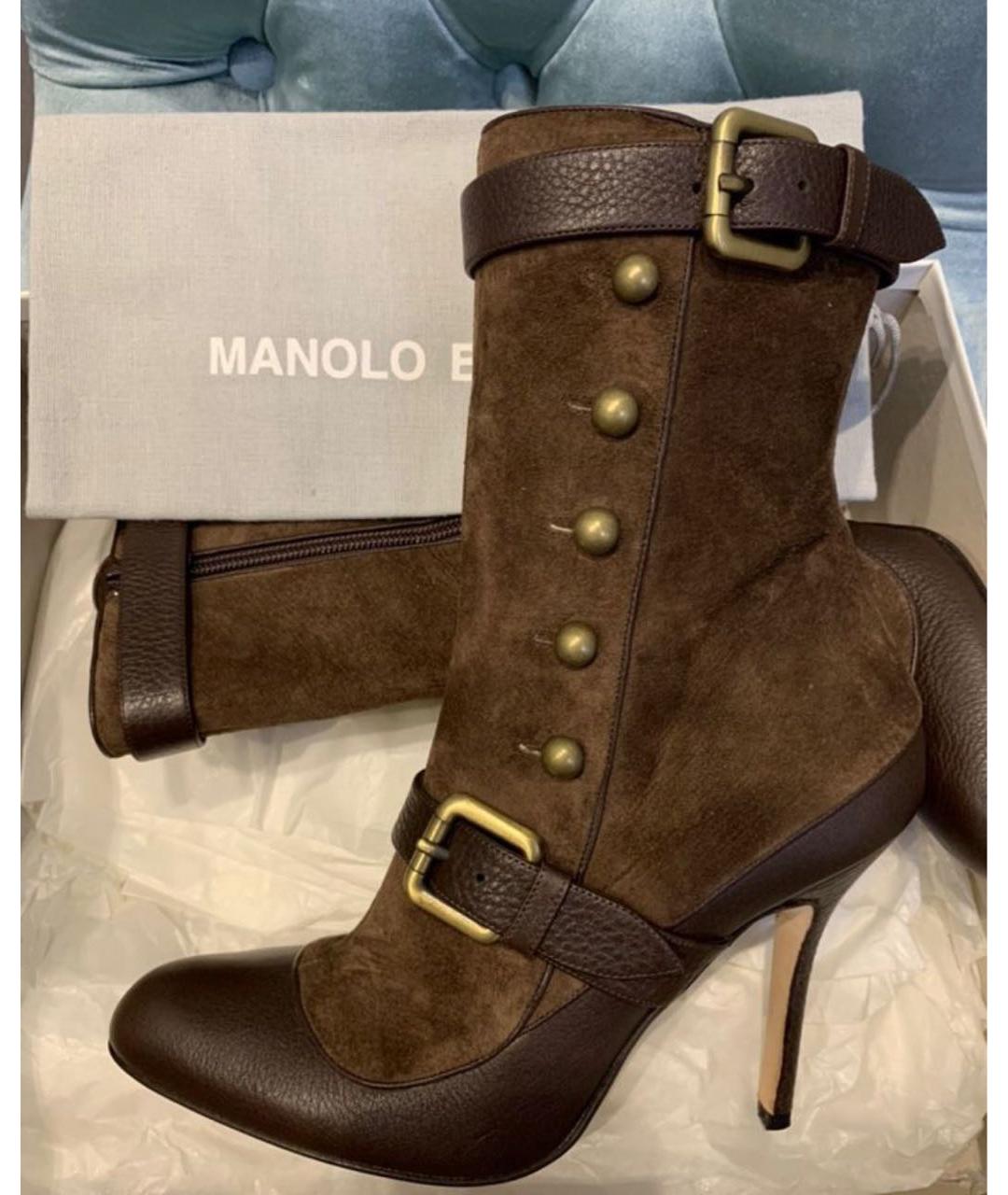 MANOLO BLAHNIK Коричневые кожаные сапоги, фото 4