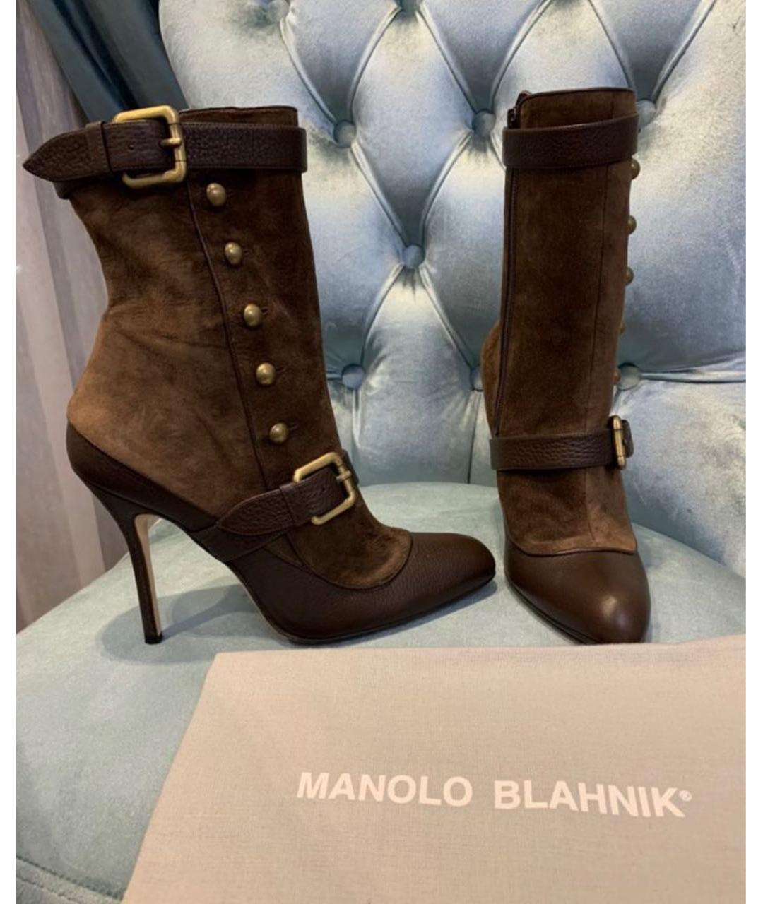 MANOLO BLAHNIK Коричневые кожаные сапоги, фото 2
