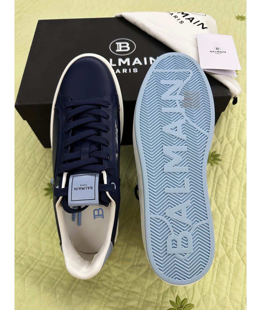 BALMAIN Темно-синие кожаные низкие кроссовки / кеды, фото 7