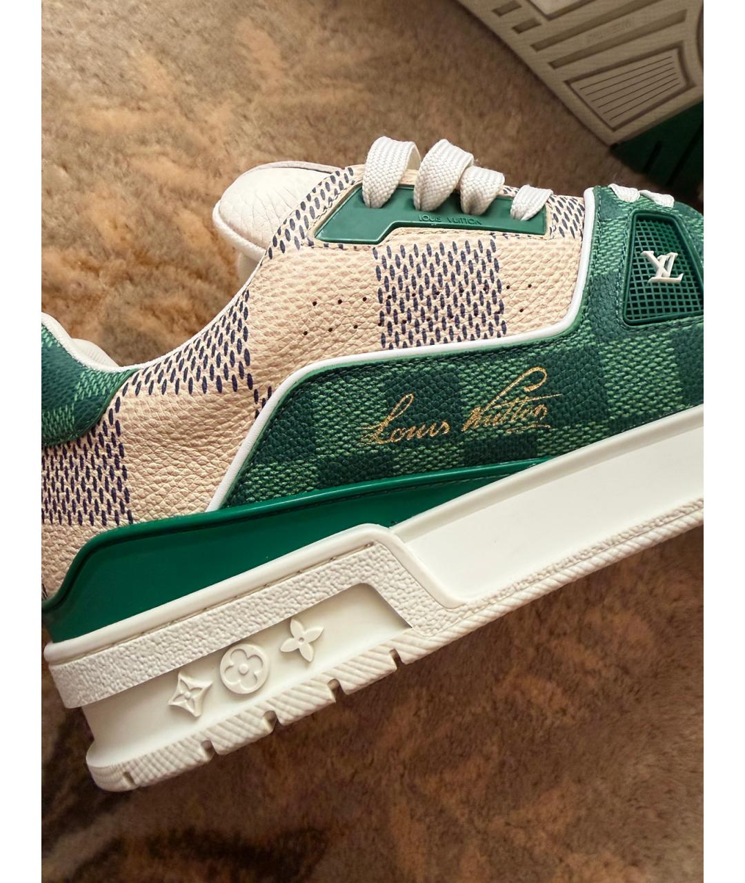 LOUIS VUITTON Зеленые кожаные низкие кроссовки / кеды, фото 7