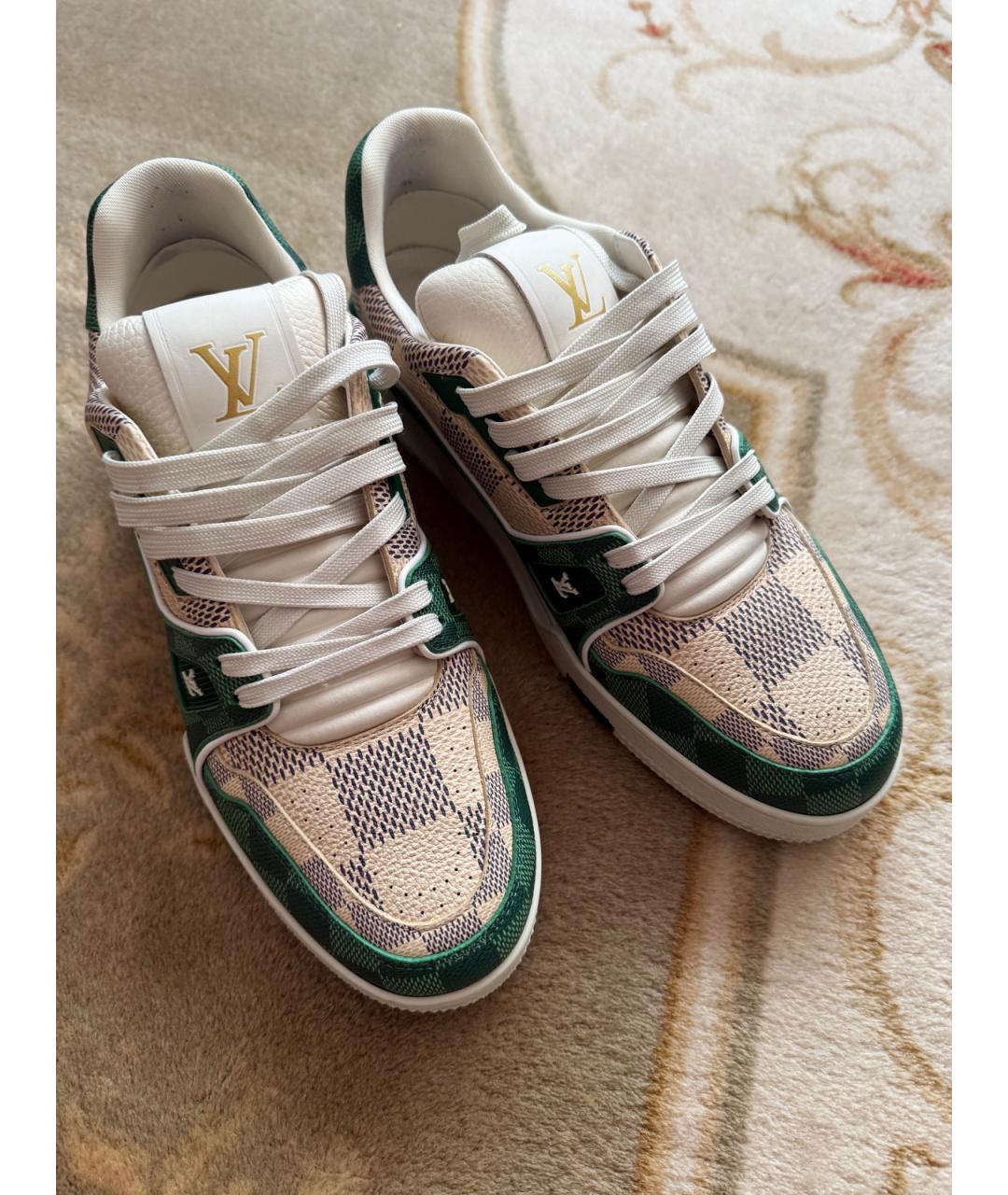 LOUIS VUITTON Зеленые кожаные низкие кроссовки / кеды, фото 2