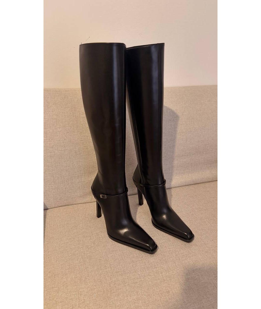 SAINT LAURENT Черные кожаные сапоги, фото 2