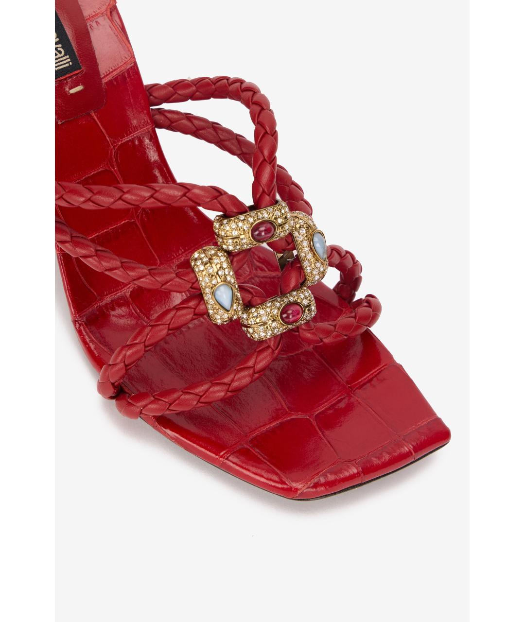 ROBERTO CAVALLI Красные кожаные мюли, фото 3