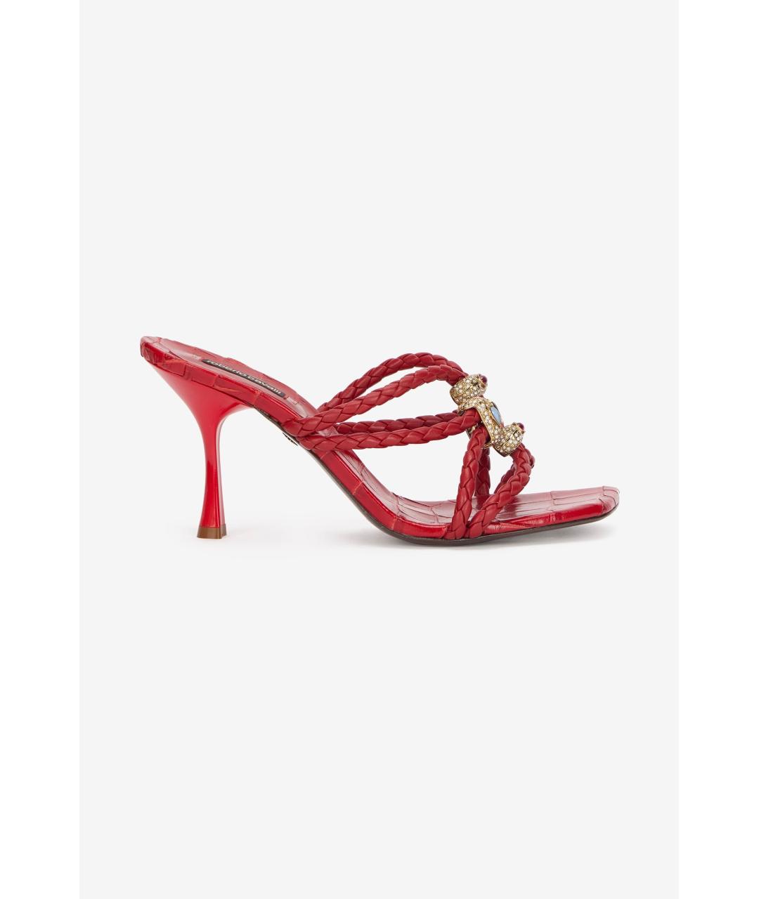 ROBERTO CAVALLI Красные кожаные мюли, фото 6