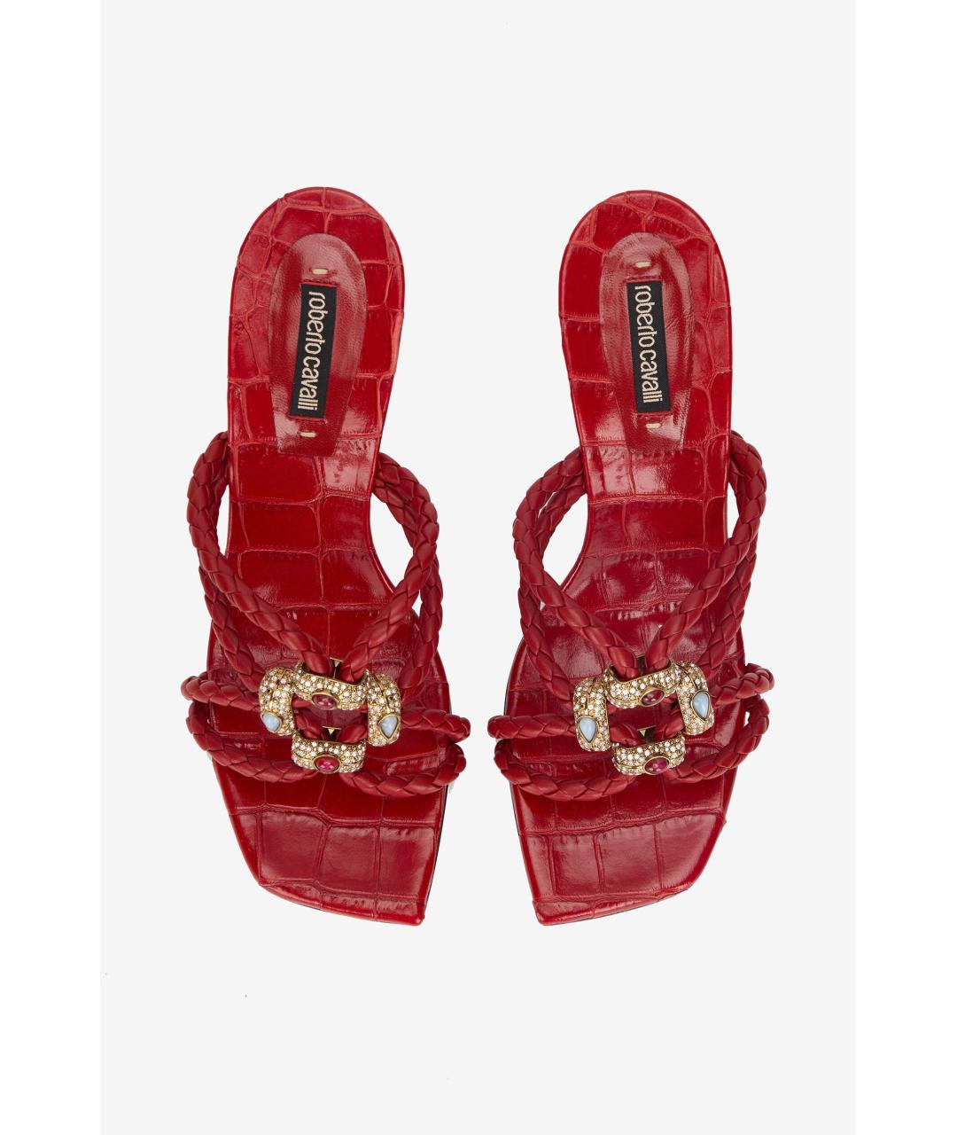 ROBERTO CAVALLI Красные кожаные мюли, фото 4
