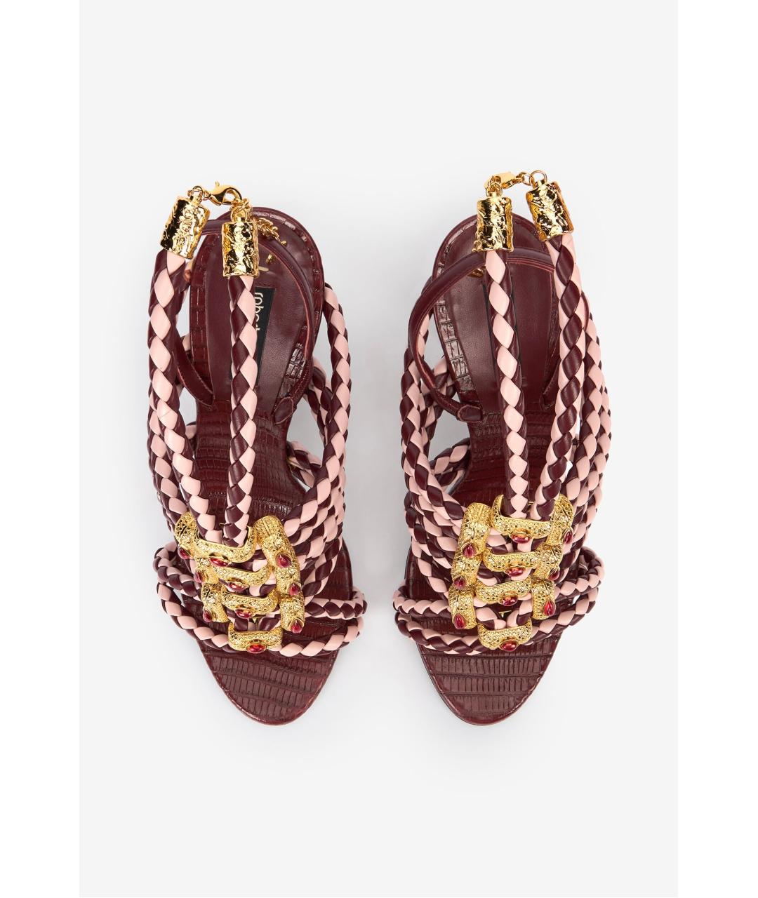 ROBERTO CAVALLI Бордовые кожаные босоножки, фото 4