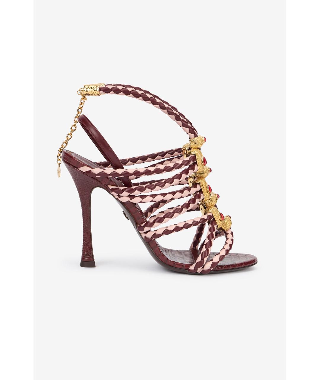 ROBERTO CAVALLI Бордовые кожаные босоножки, фото 6