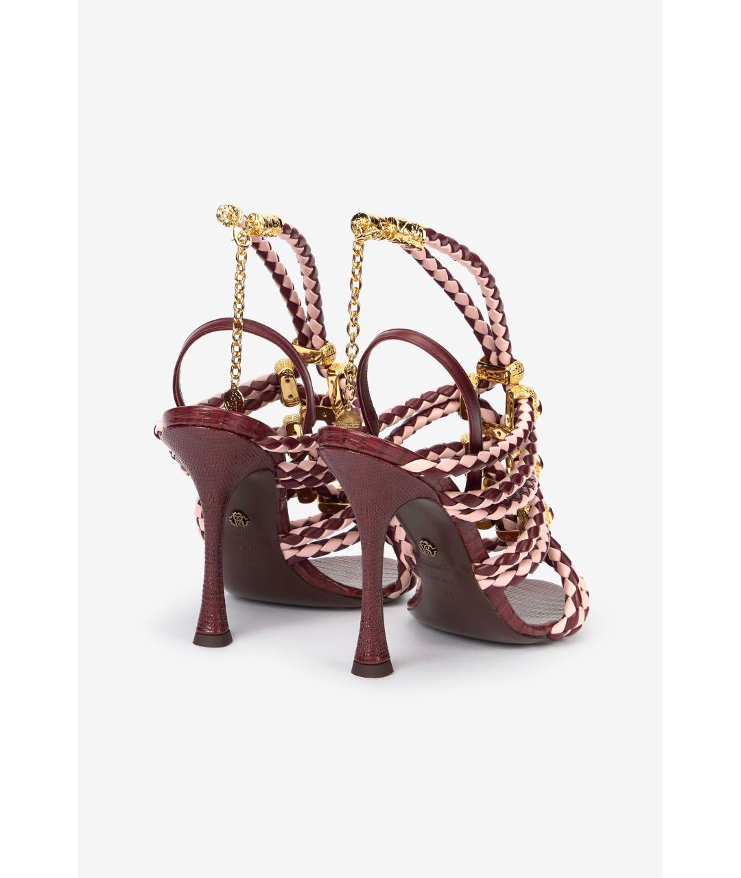 ROBERTO CAVALLI Бордовые кожаные босоножки, фото 5