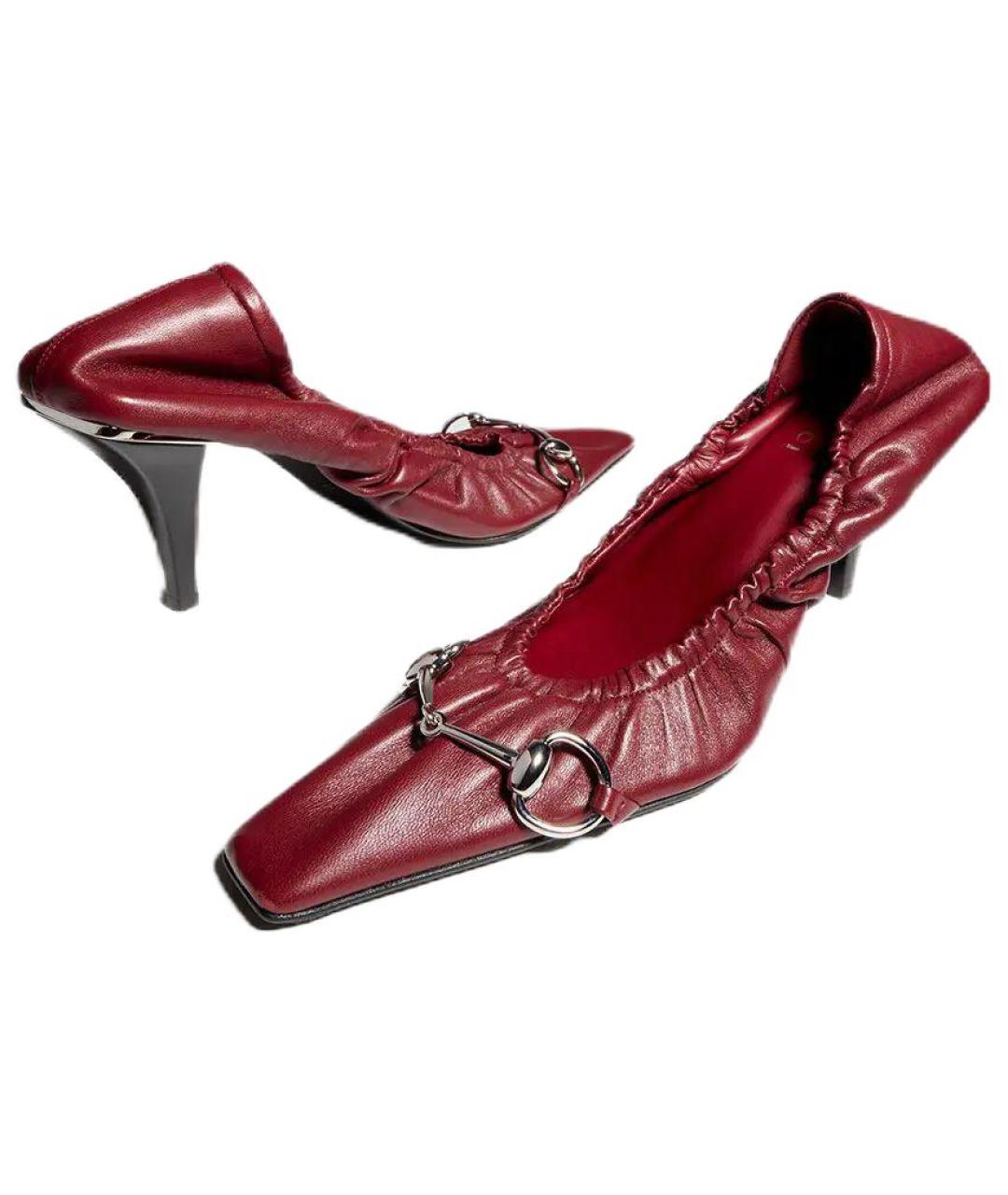 GUCCI Бордовые кожаные туфли, фото 5