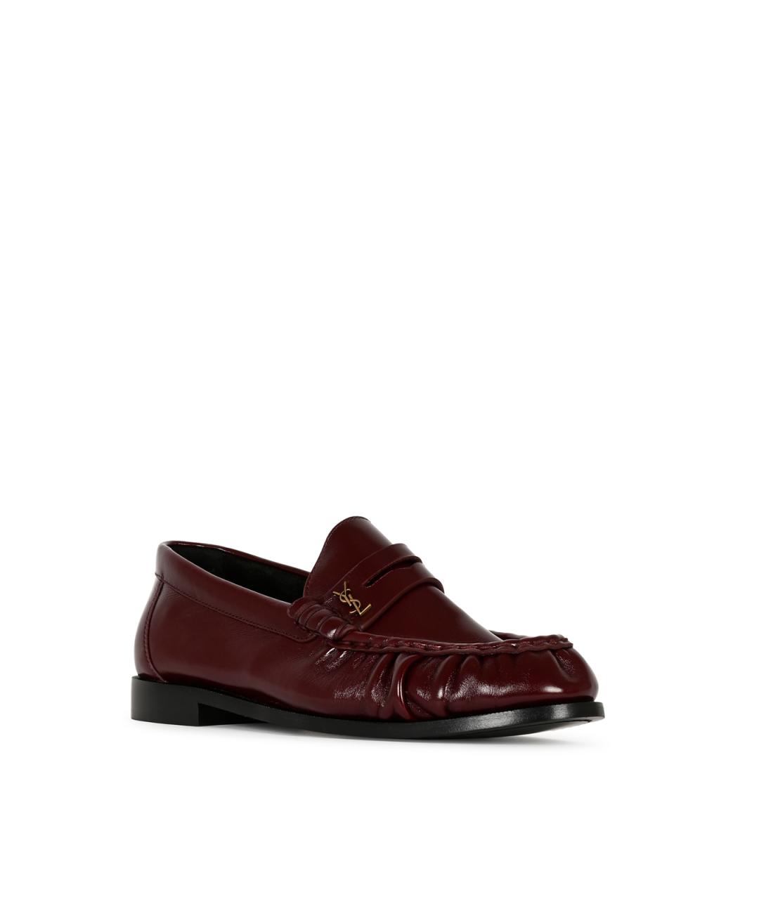 SAINT LAURENT Бордовые кожаные лоферы, фото 2