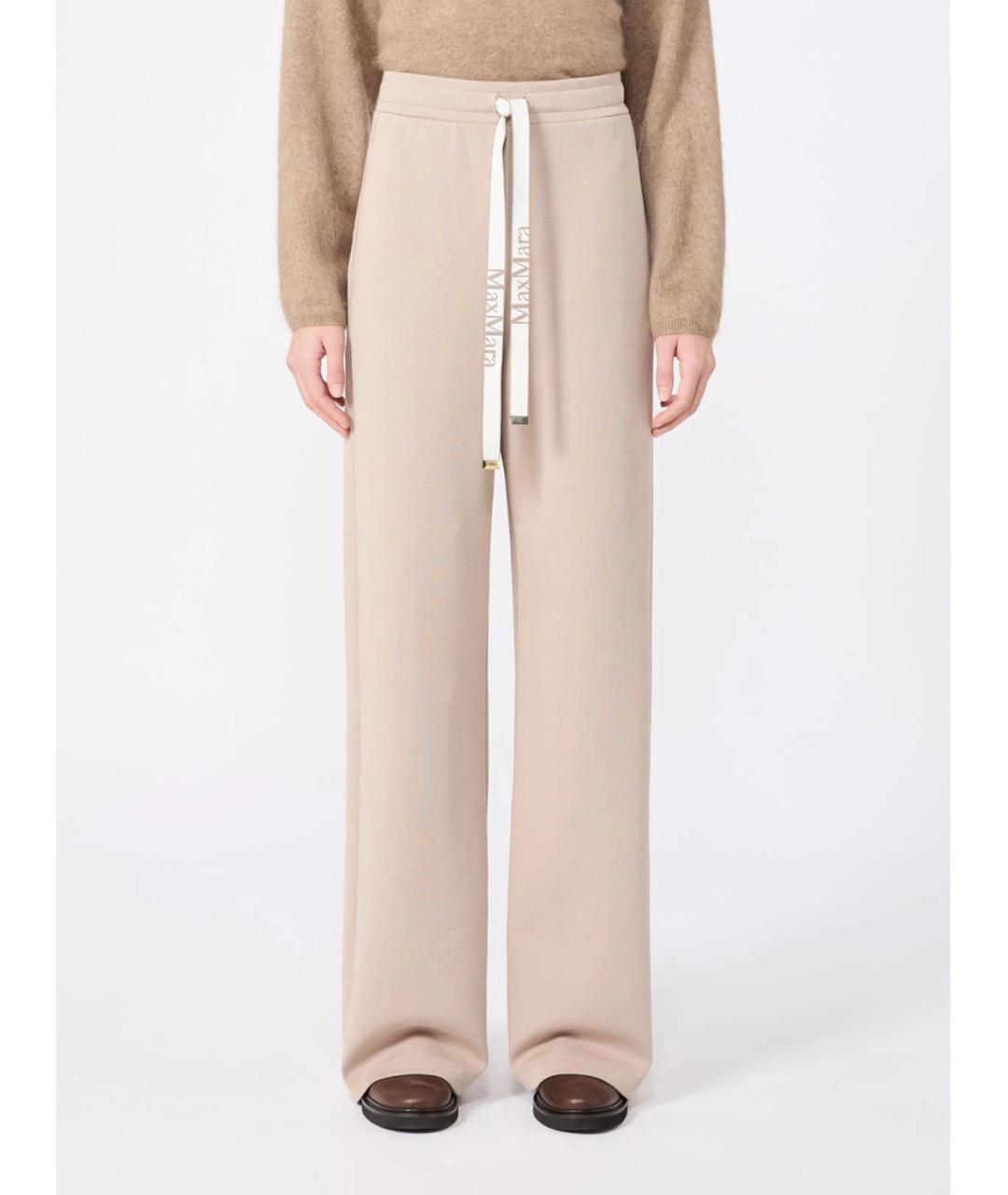 'S MAX MARA Бежевые хлопковые прямые брюки, фото 3