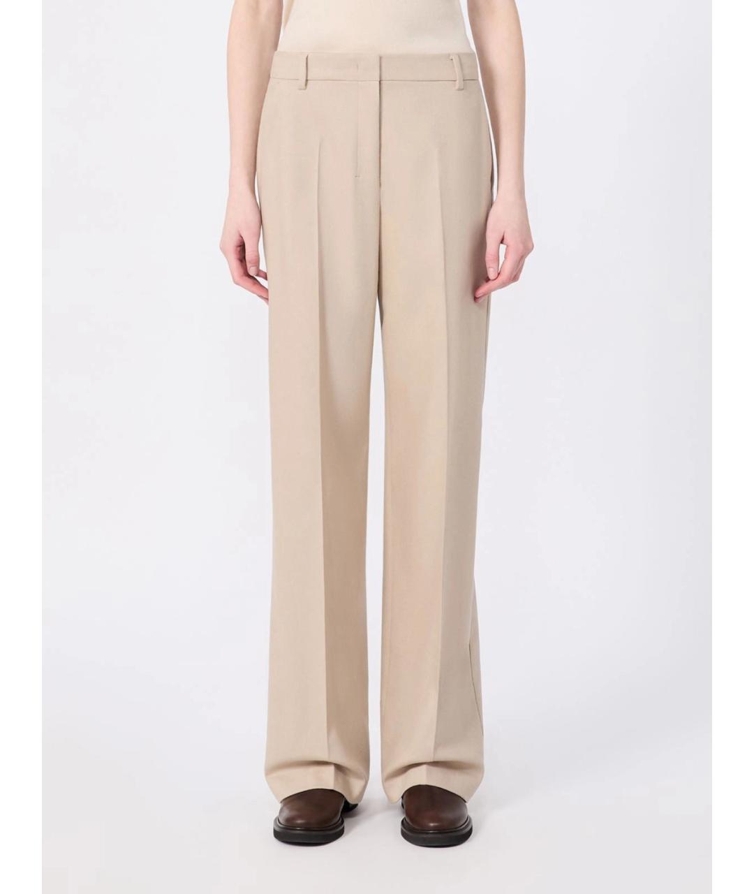 'S MAX MARA Бежевые шерстяные прямые брюки, фото 3