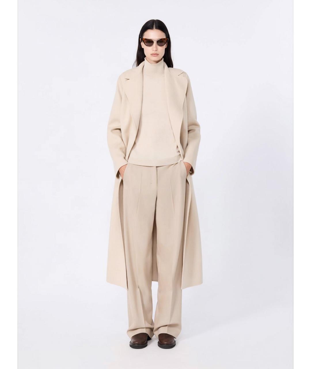 'S MAX MARA Бежевые шерстяные прямые брюки, фото 2