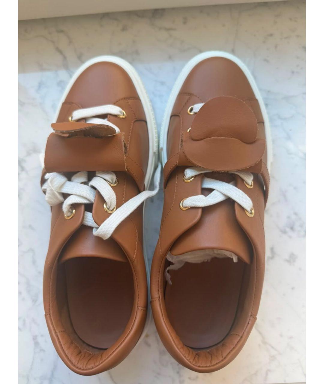 HERMES Коричневые кожаные кеды, фото 3