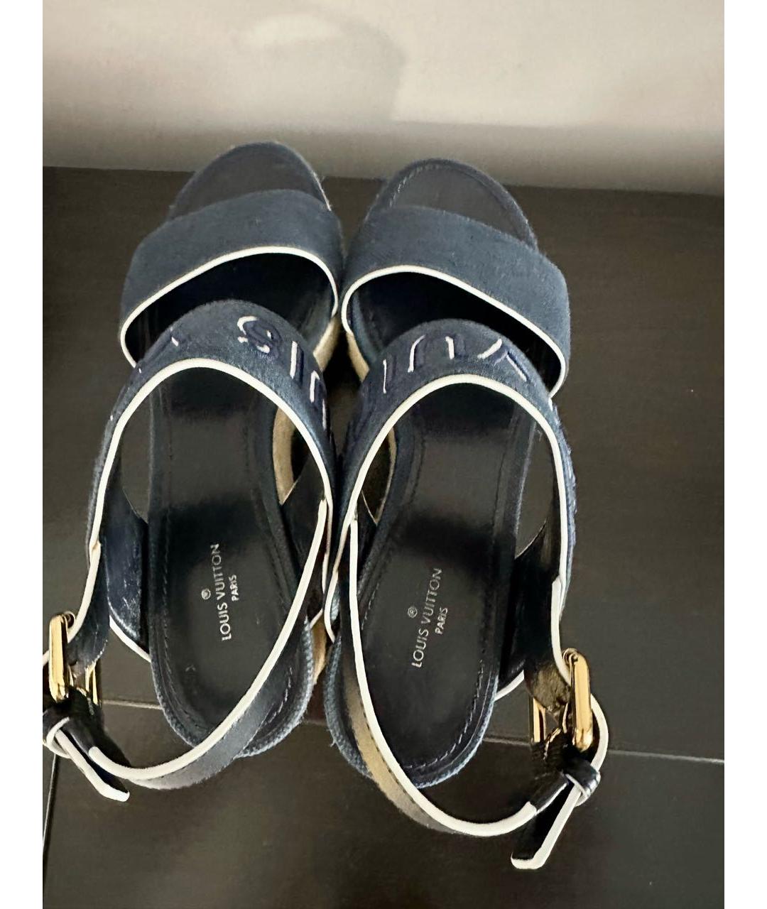 LOUIS VUITTON Синие текстильные босоножки, фото 3