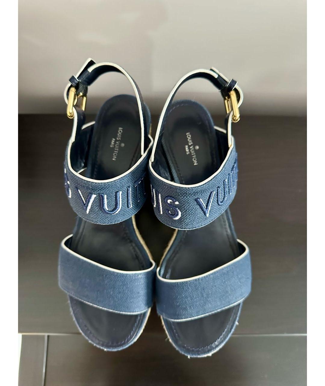 LOUIS VUITTON Синие текстильные босоножки, фото 2
