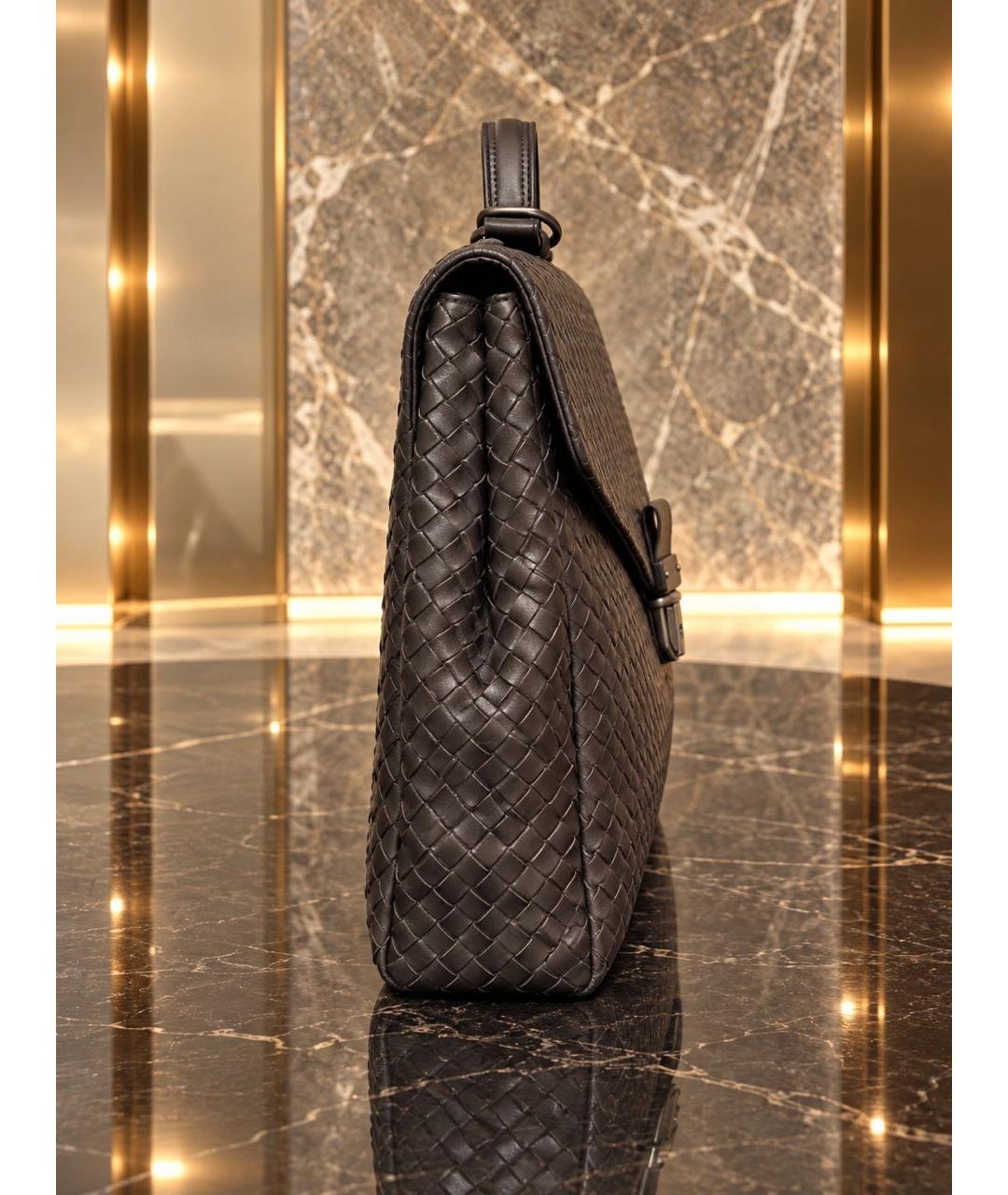 BOTTEGA VENETA Коричневый кожаный портфель, фото 6