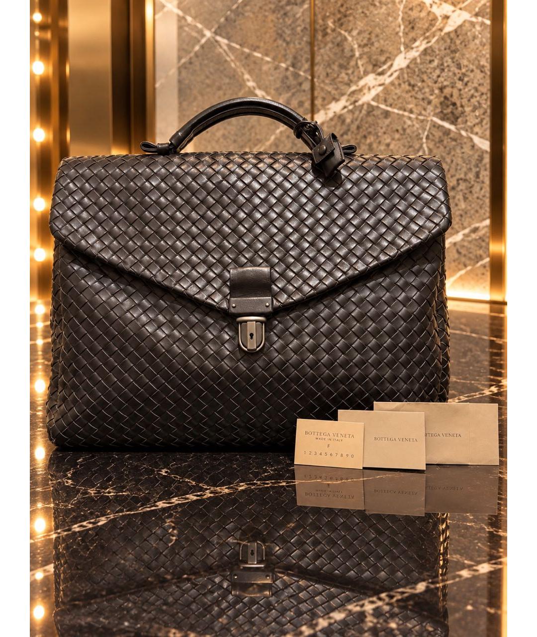 BOTTEGA VENETA Коричневый кожаный портфель, фото 2