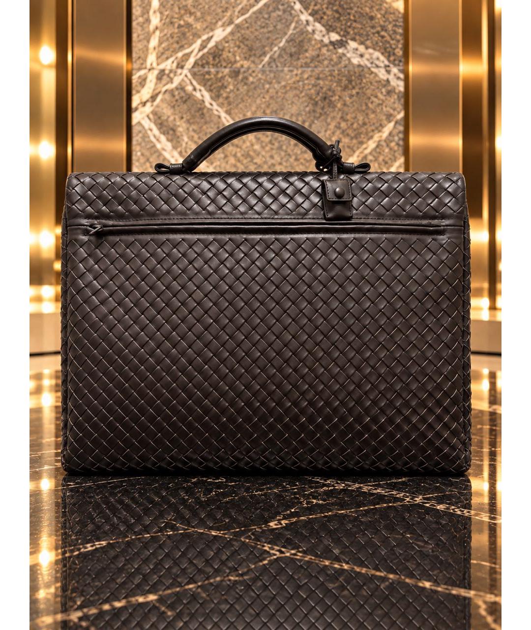 BOTTEGA VENETA Коричневый кожаный портфель, фото 4