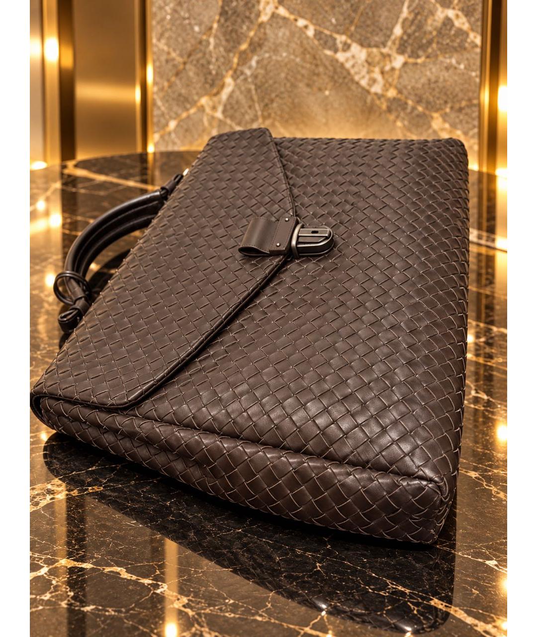 BOTTEGA VENETA Коричневый кожаный портфель, фото 7
