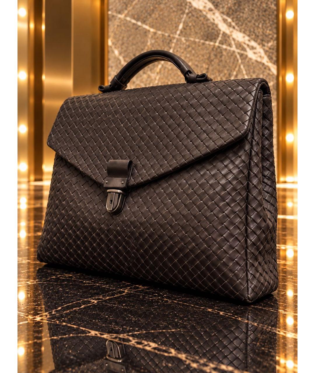 BOTTEGA VENETA Коричневый кожаный портфель, фото 3